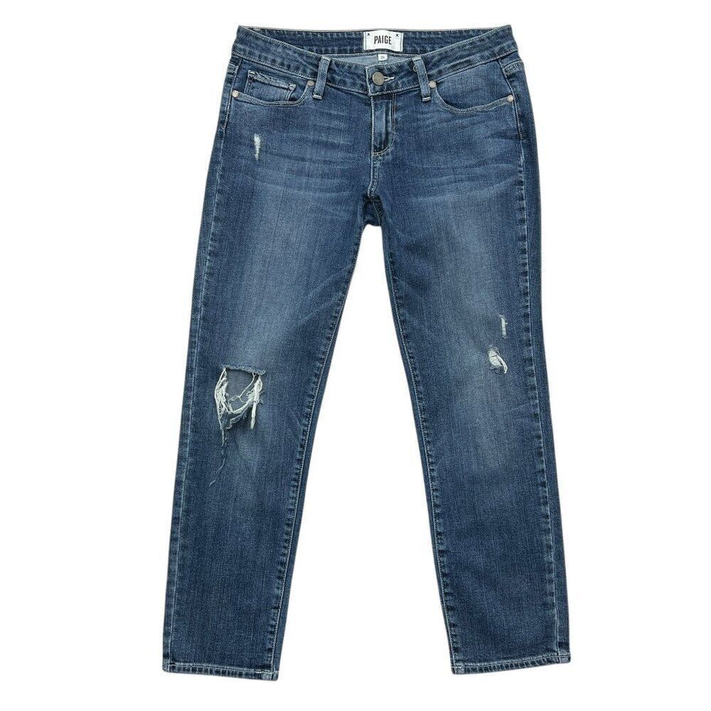 Paige Women's Size 26 Jimmy Jimmy Crop Dark Wash‎ Distressed Jeans